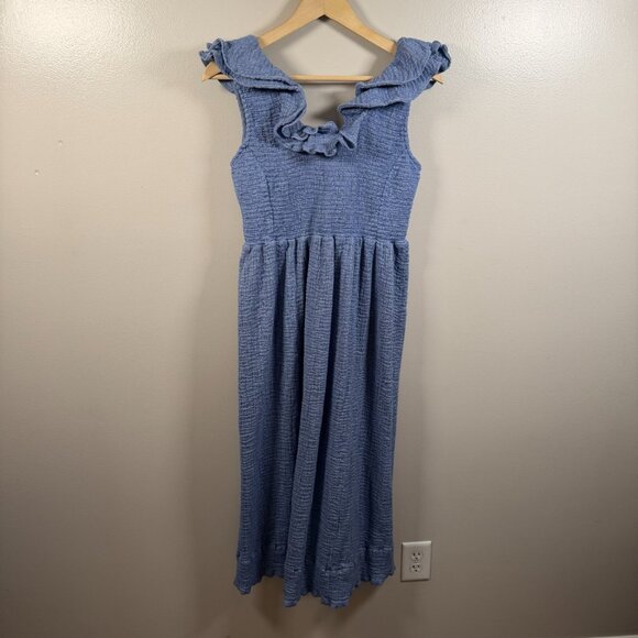 Hatch Maternity Sarah Midi Dress Size 4 XL Blue Ruffle Gauzy Comfy Breezy - Picture 3 of 13